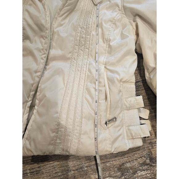 Guess y2k white ivory down bomber puffer jacket womens large medium buckle - Picture 4 of 12